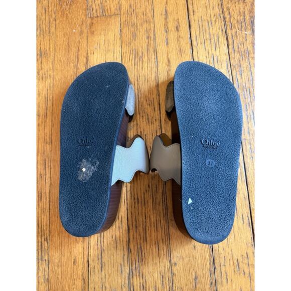 Authentic Chloe Carrara Scalloped slide sandal Tan/Gray Size 37 - Picture 5 of 10